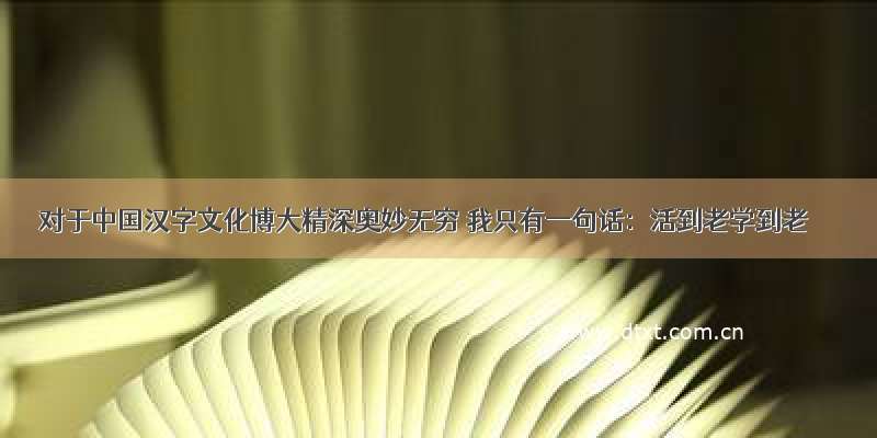 对于中国汉字文化博大精深奥妙无穷 我只有一句话：活到老学到老